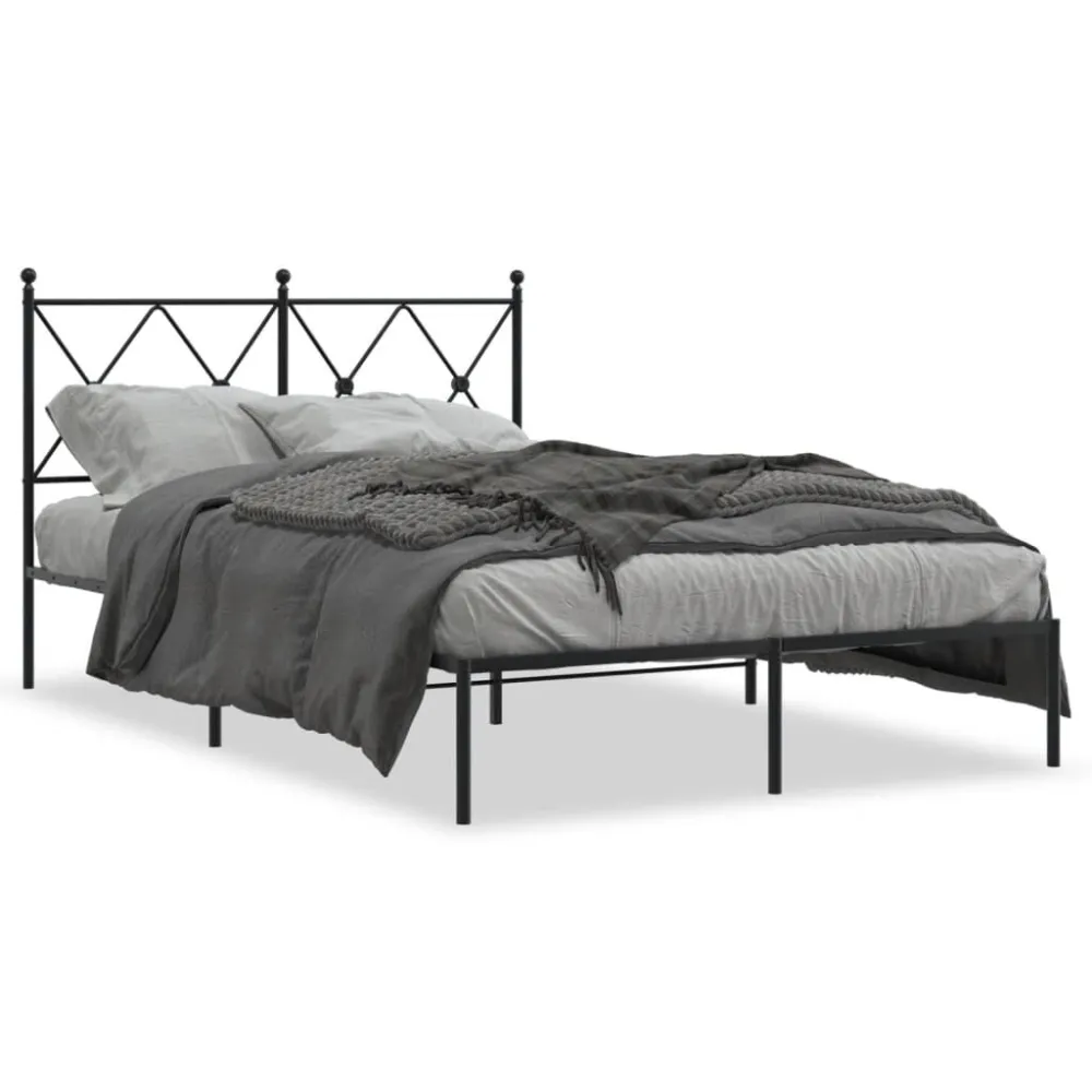 Bedframe met hoofdbord metaal zwart 120x190 cm