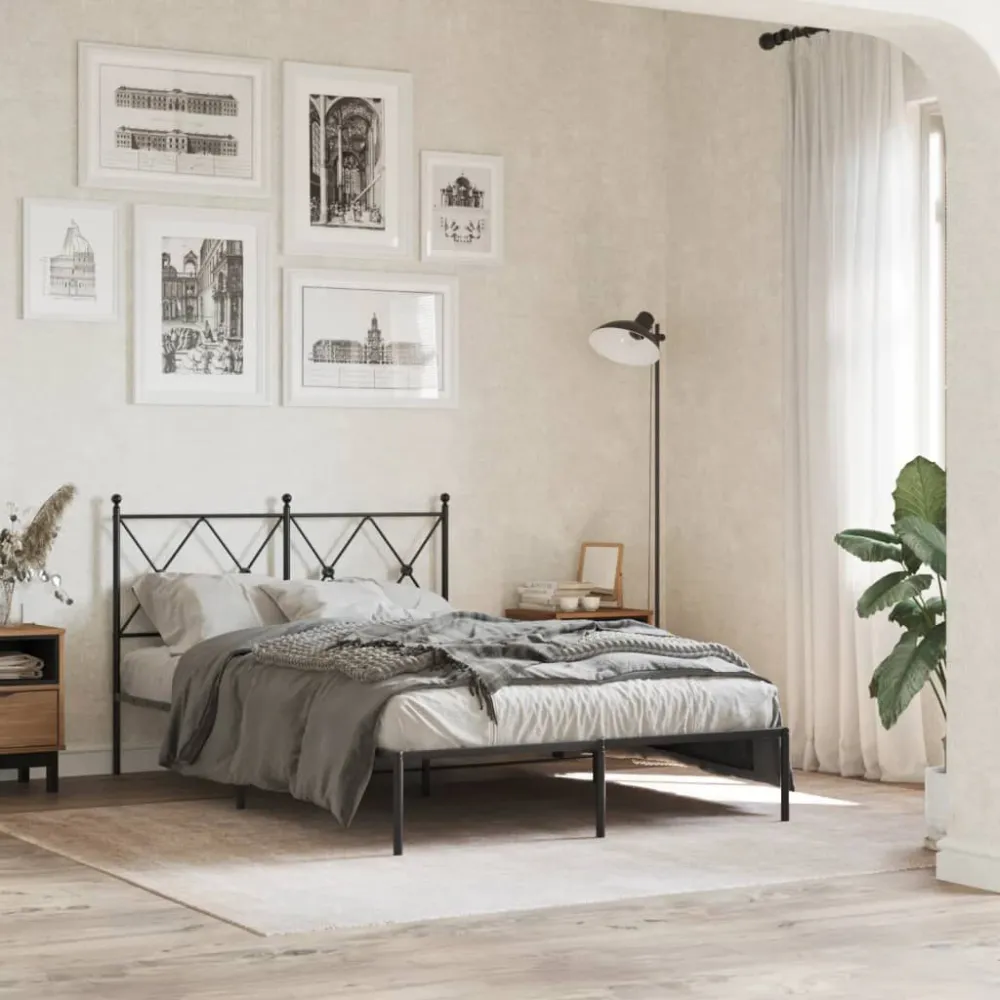 Bedframe met hoofdbord metaal zwart 120x190 cm
