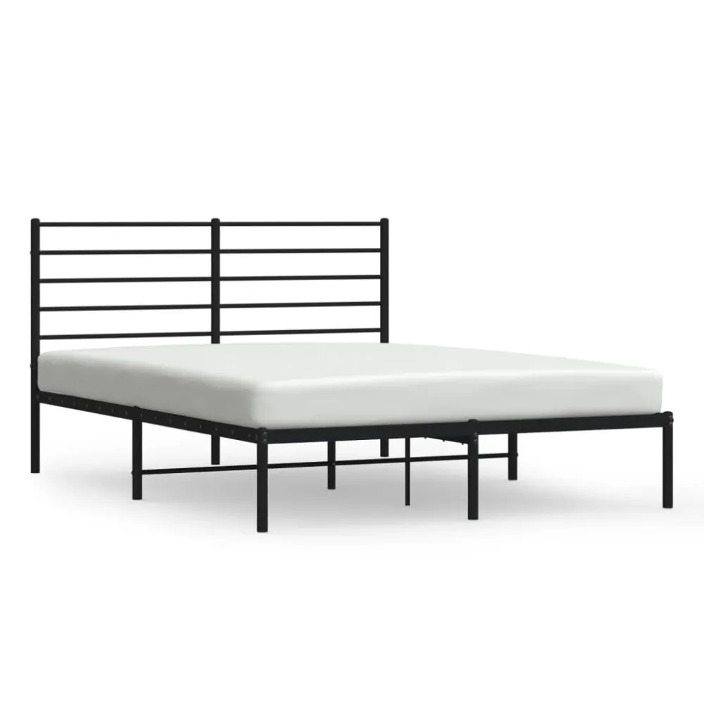 Bedframe met hoofdbord metaal zwart 120x190 cm