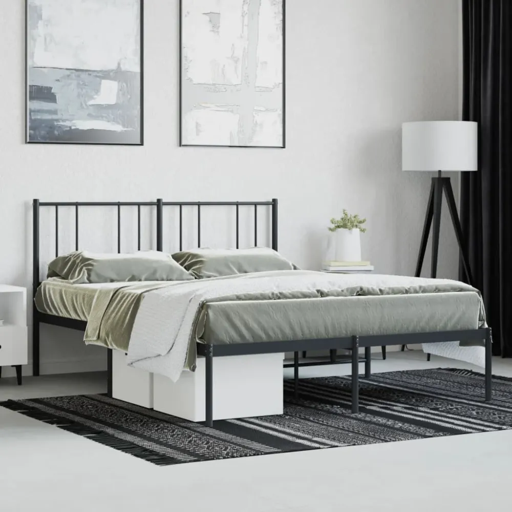 Bedframe met hoofdbord metaal zwart 120x190 cm