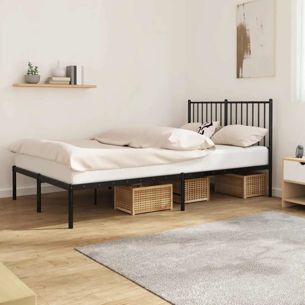 Bedframe met hoofdbord metaal zwart 120x190 cm