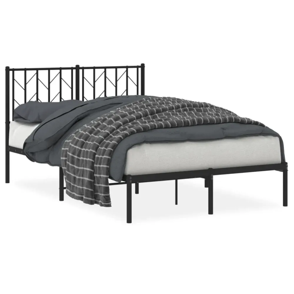 Bedframe met hoofdbord metaal zwart 120x190 cm