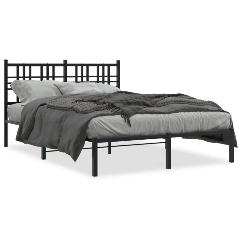 Bedframe met hoofdbord metaal zwart 120x190 cm