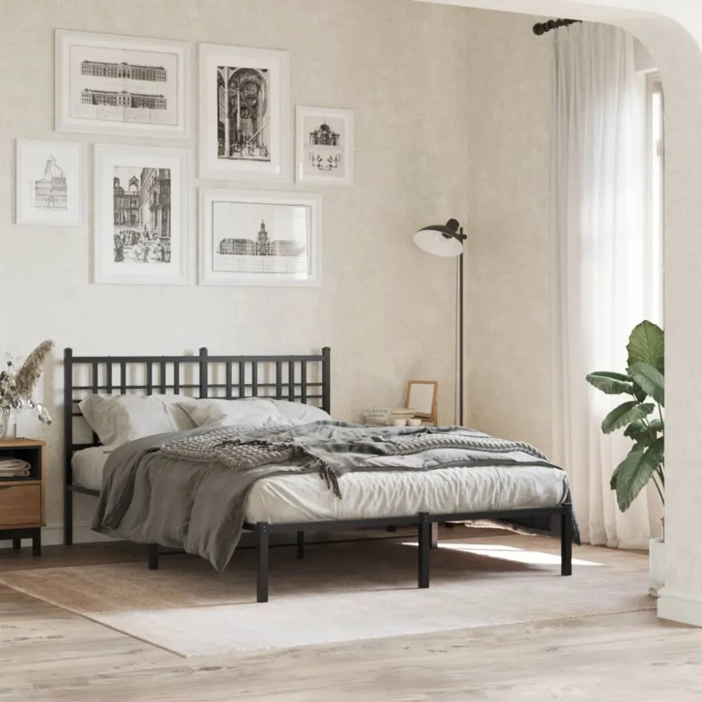 Bedframe met hoofdbord metaal zwart 120x190 cm