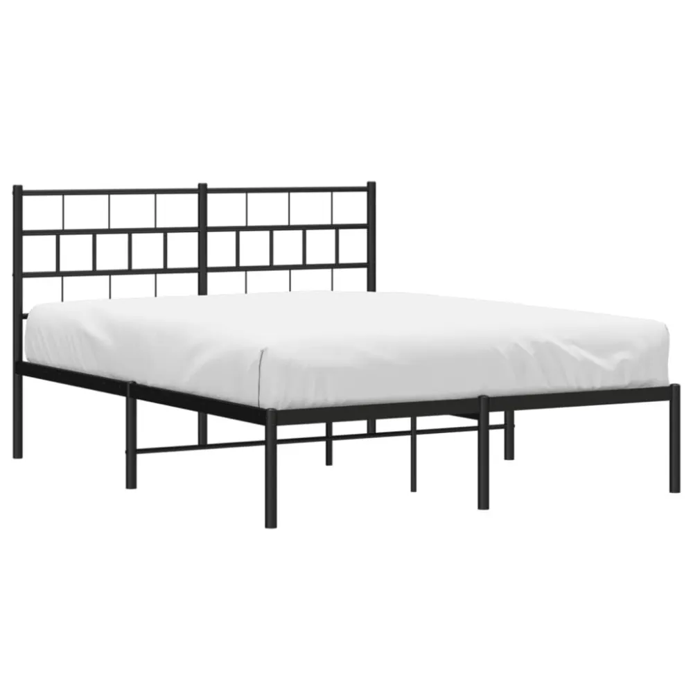 Bedframe met hoofdbord metaal zwart 120x190 cm