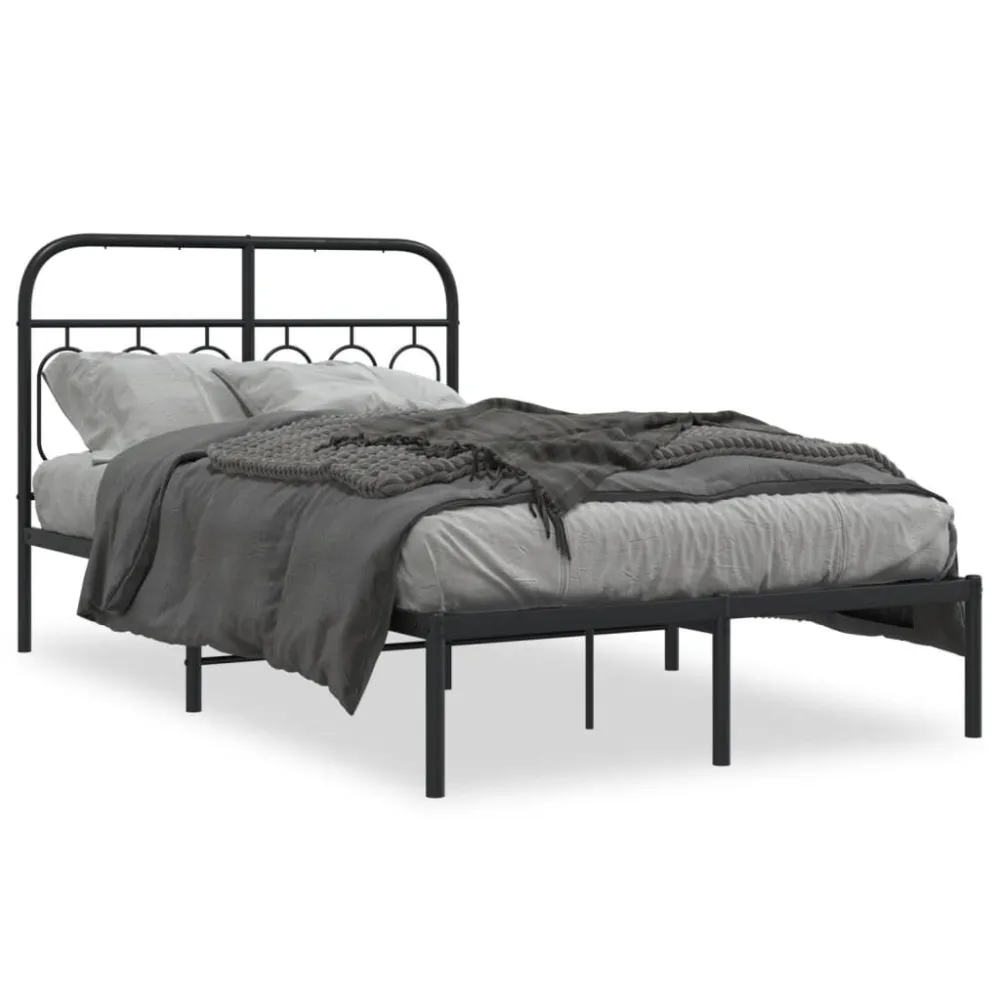 Bedframe met hoofdbord metaal zwart 120x190 cm
