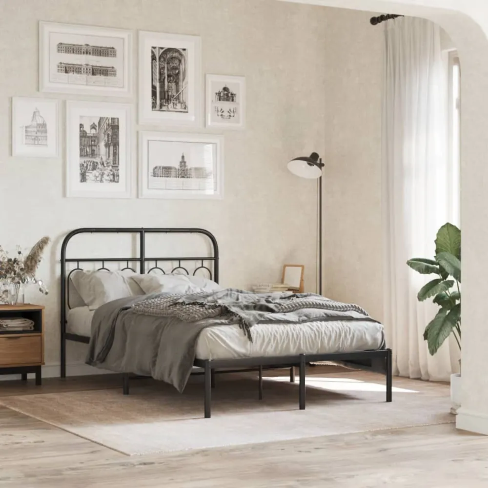 Bedframe met hoofdbord metaal zwart 120x190 cm