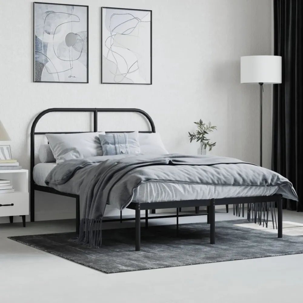Bedframe met hoofdbord metaal zwart 120x190 cm