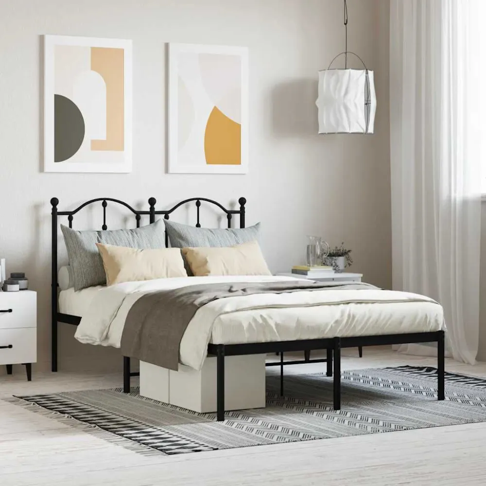 Bedframe met hoofdbord metaal zwart 120x190 cm