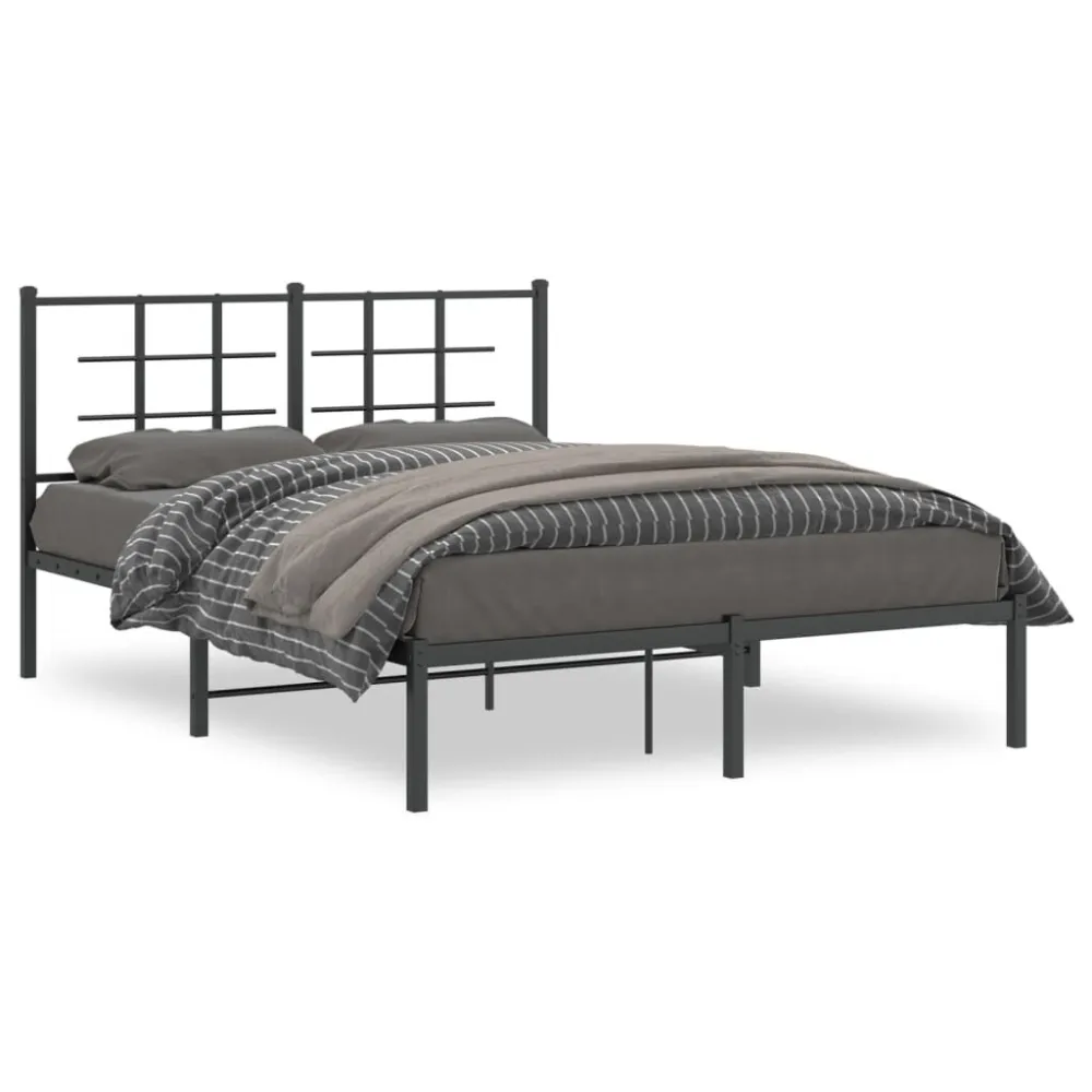 Bedframe met hoofdbord metaal zwart 135x190 cm