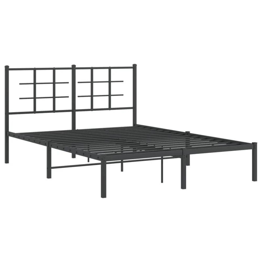 Bedframe met hoofdbord metaal zwart 135x190 cm