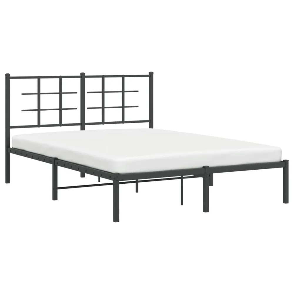 Bedframe met hoofdbord metaal zwart 135x190 cm