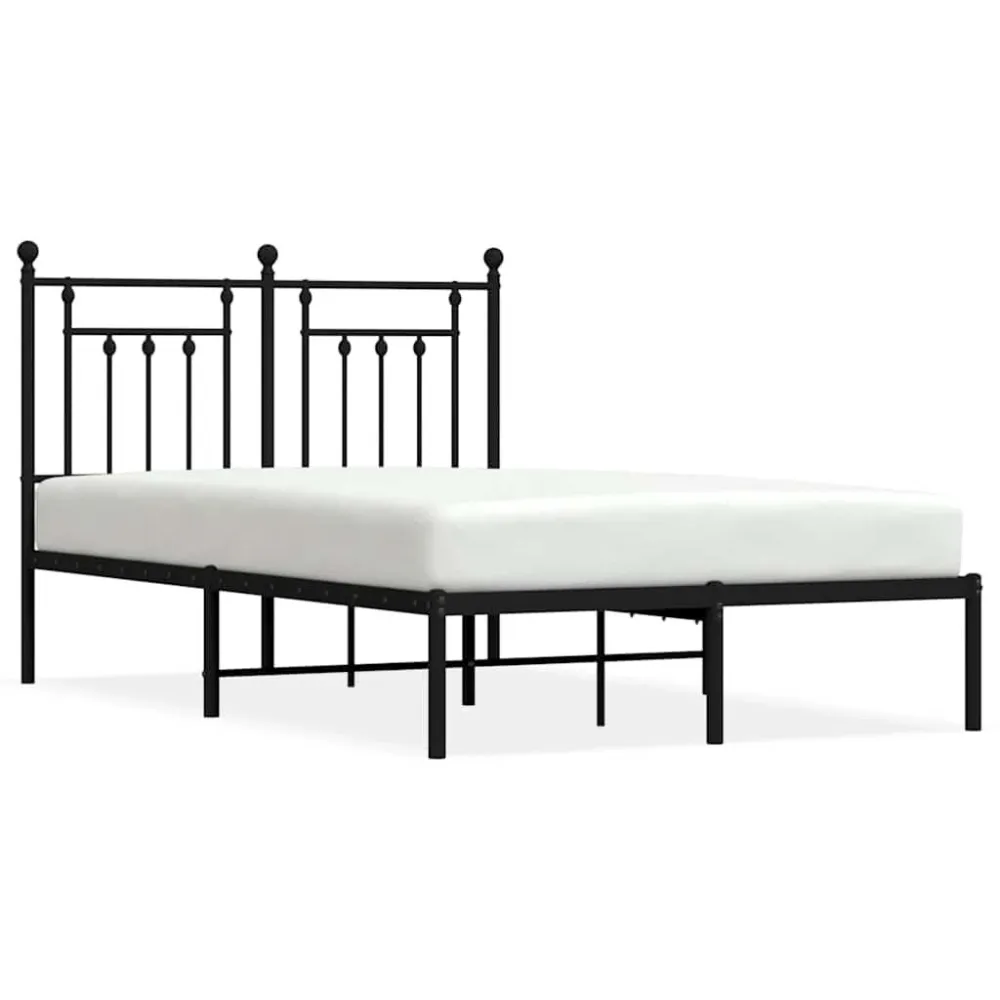 Bedframe met hoofdbord metaal zwart 135x190 cm
