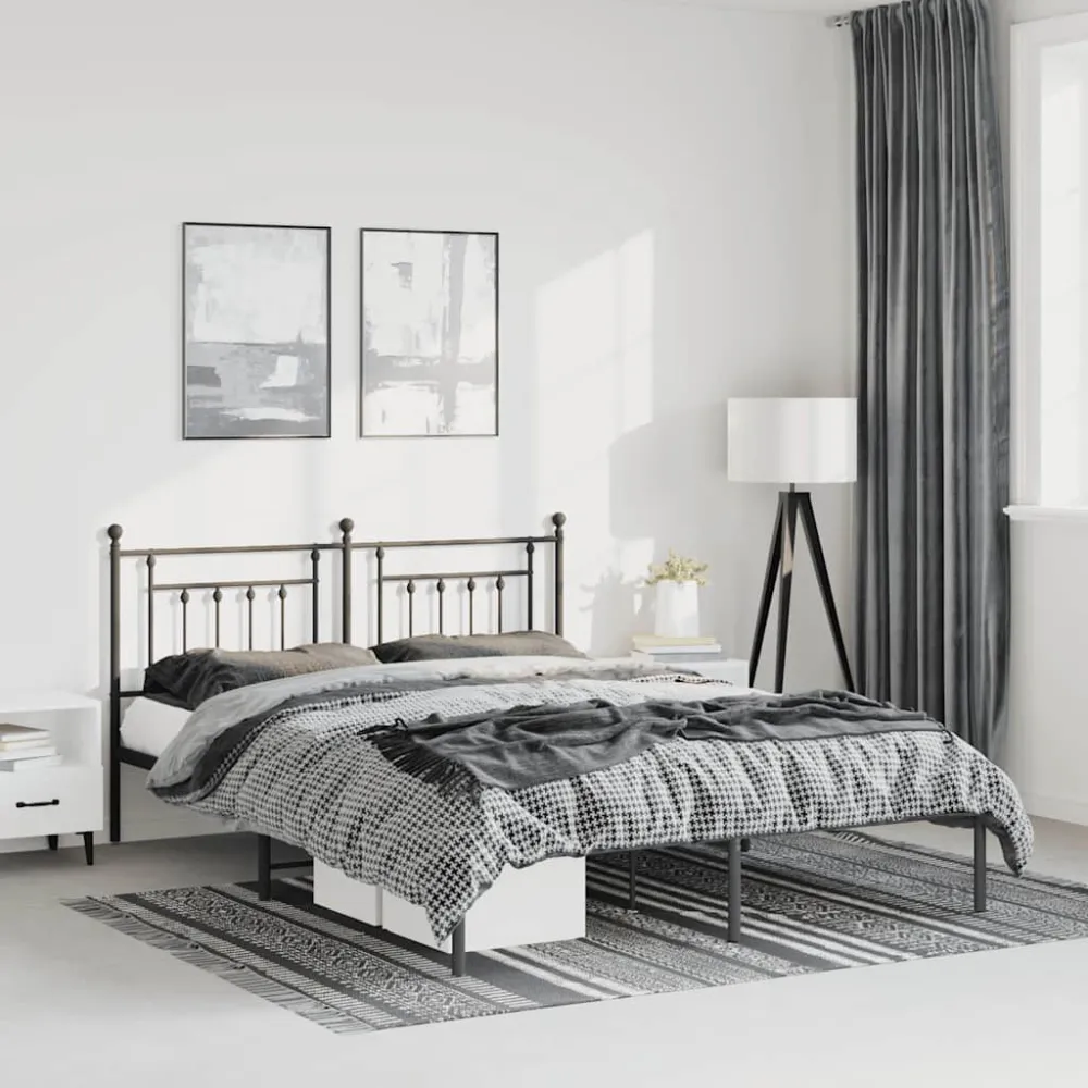 Bedframe met hoofdbord metaal zwart 135x190 cm