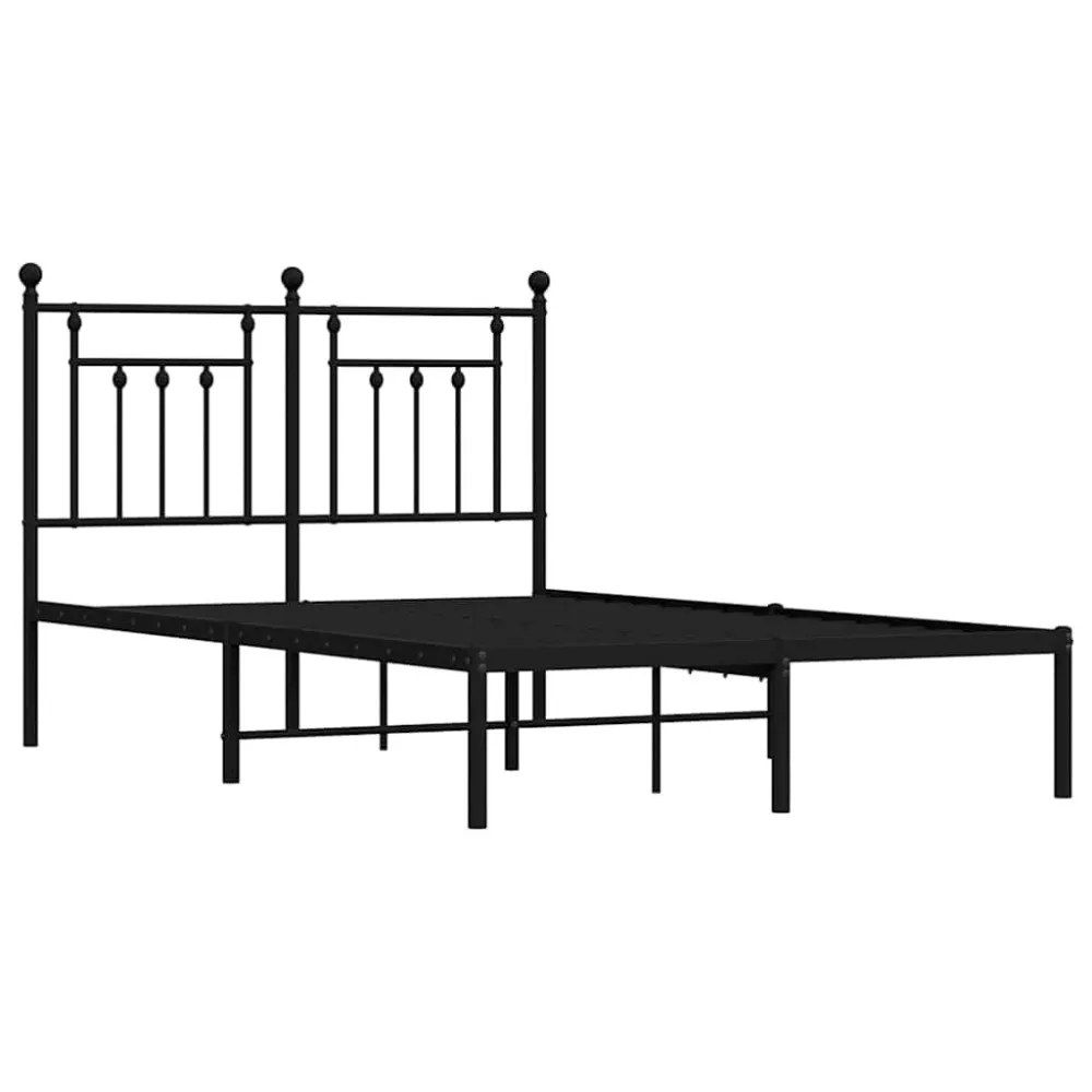 Bedframe met hoofdbord metaal zwart 135x190 cm
