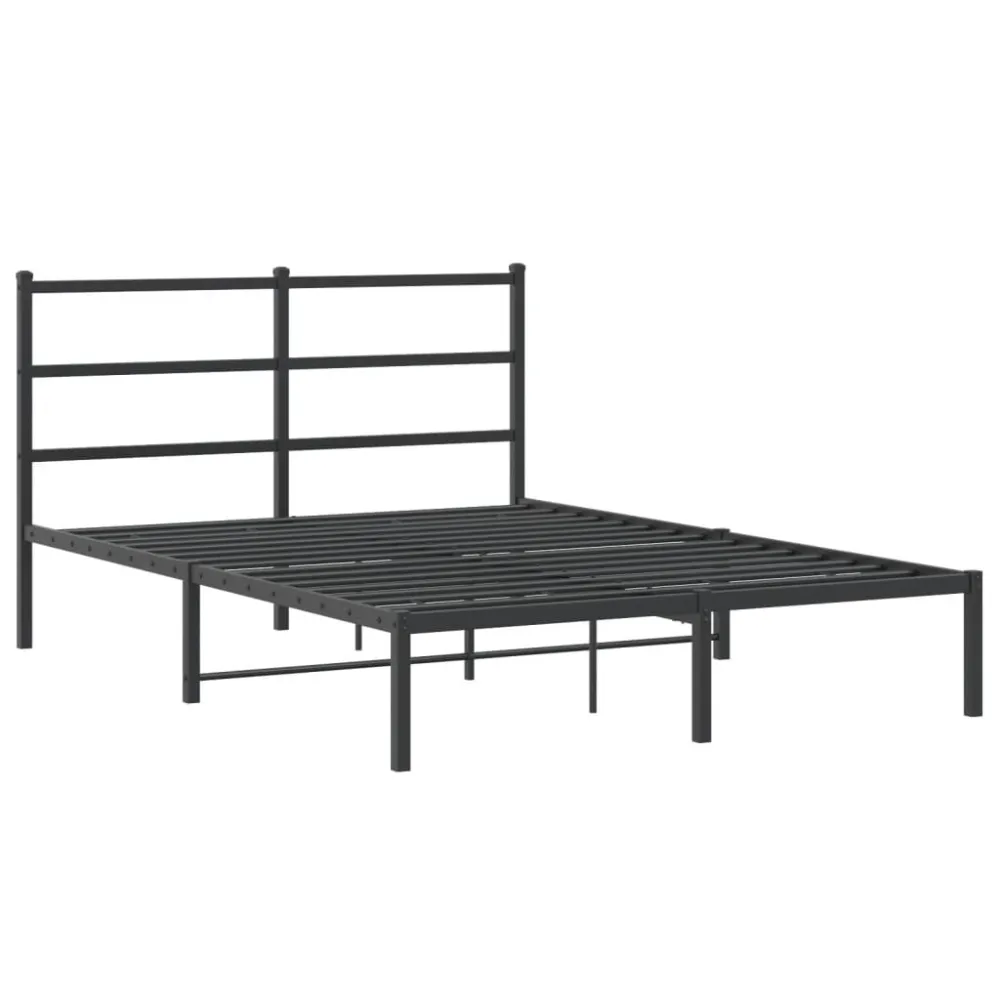 Bedframe met hoofdbord metaal zwart 135x190 cm