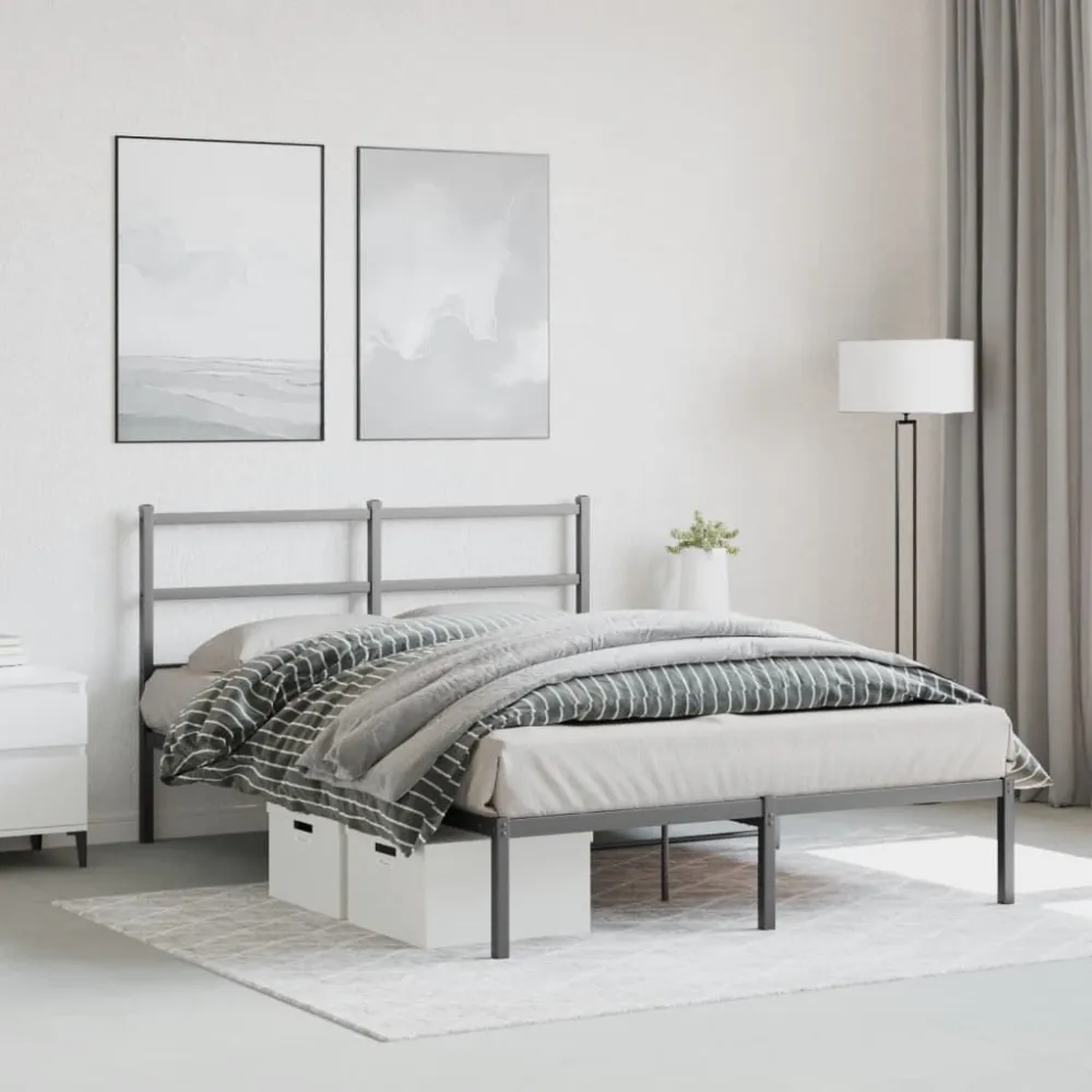 Bedframe met hoofdbord metaal zwart 135x190 cm