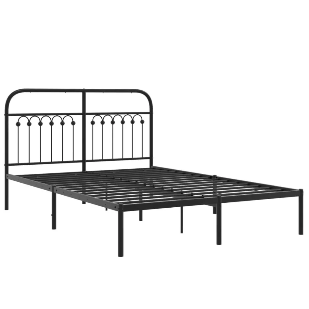 Bedframe met hoofdbord metaal zwart 135x190 cm