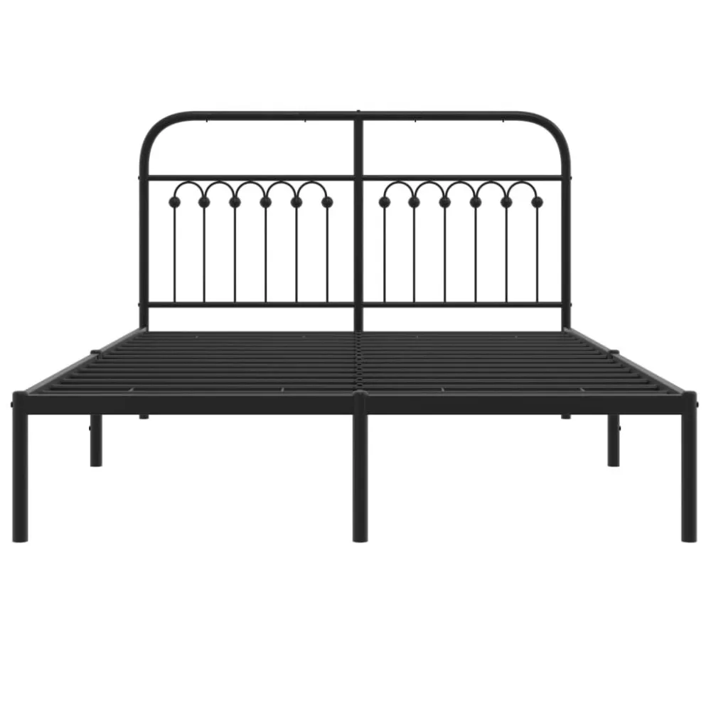 Bedframe met hoofdbord metaal zwart 135x190 cm