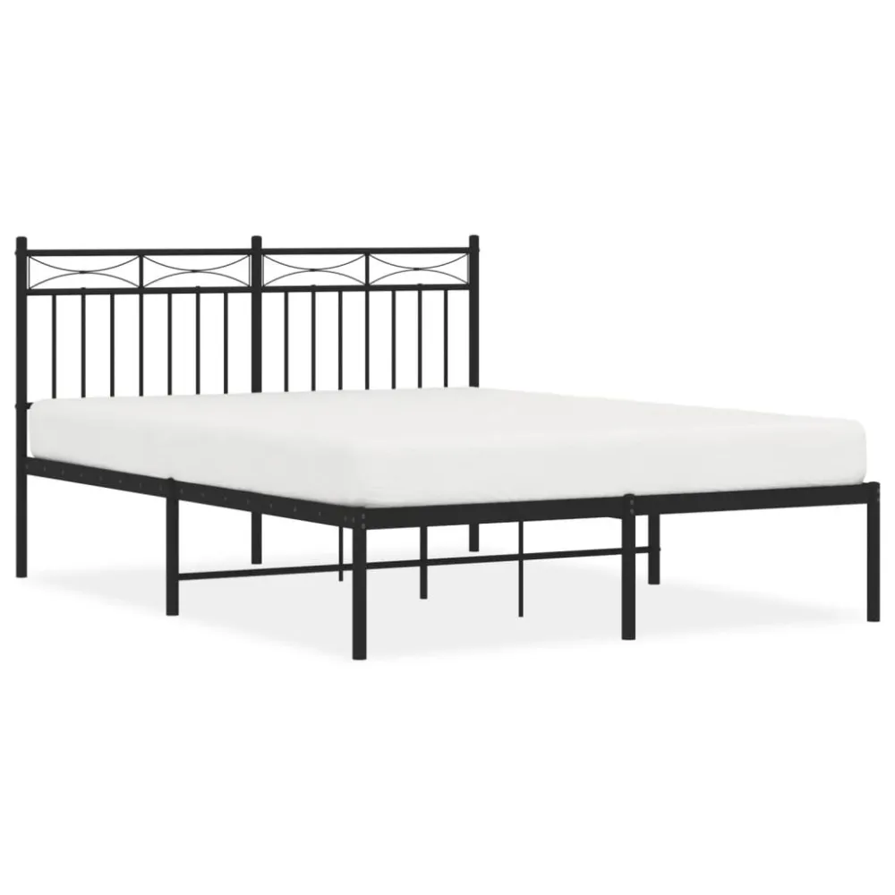 Bedframe met hoofdbord metaal zwart 135x190 cm