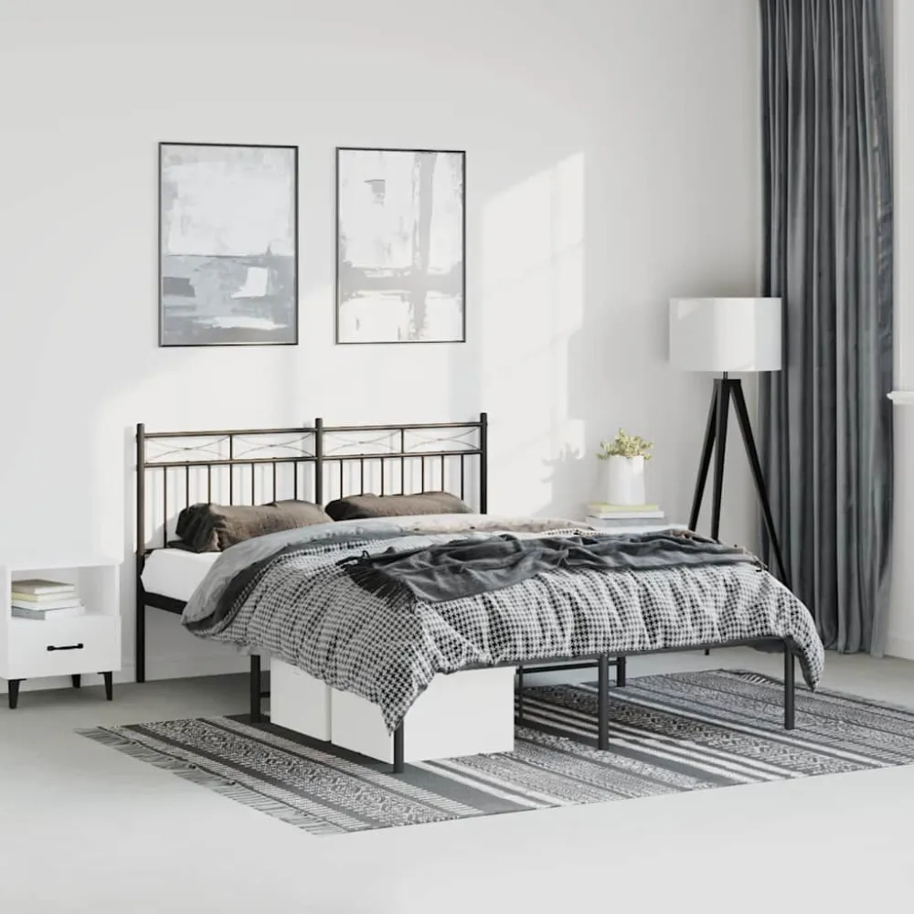 Bedframe met hoofdbord metaal zwart 135x190 cm