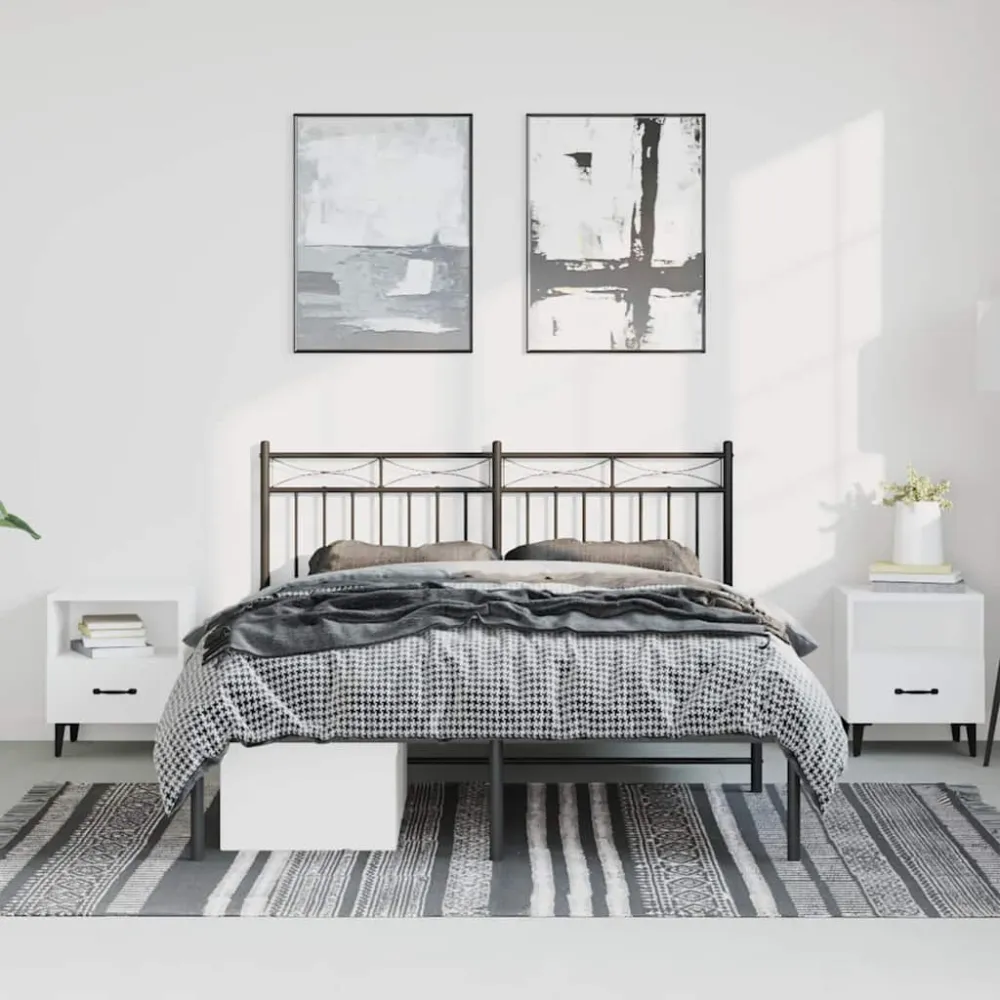 Bedframe met hoofdbord metaal zwart 135x190 cm