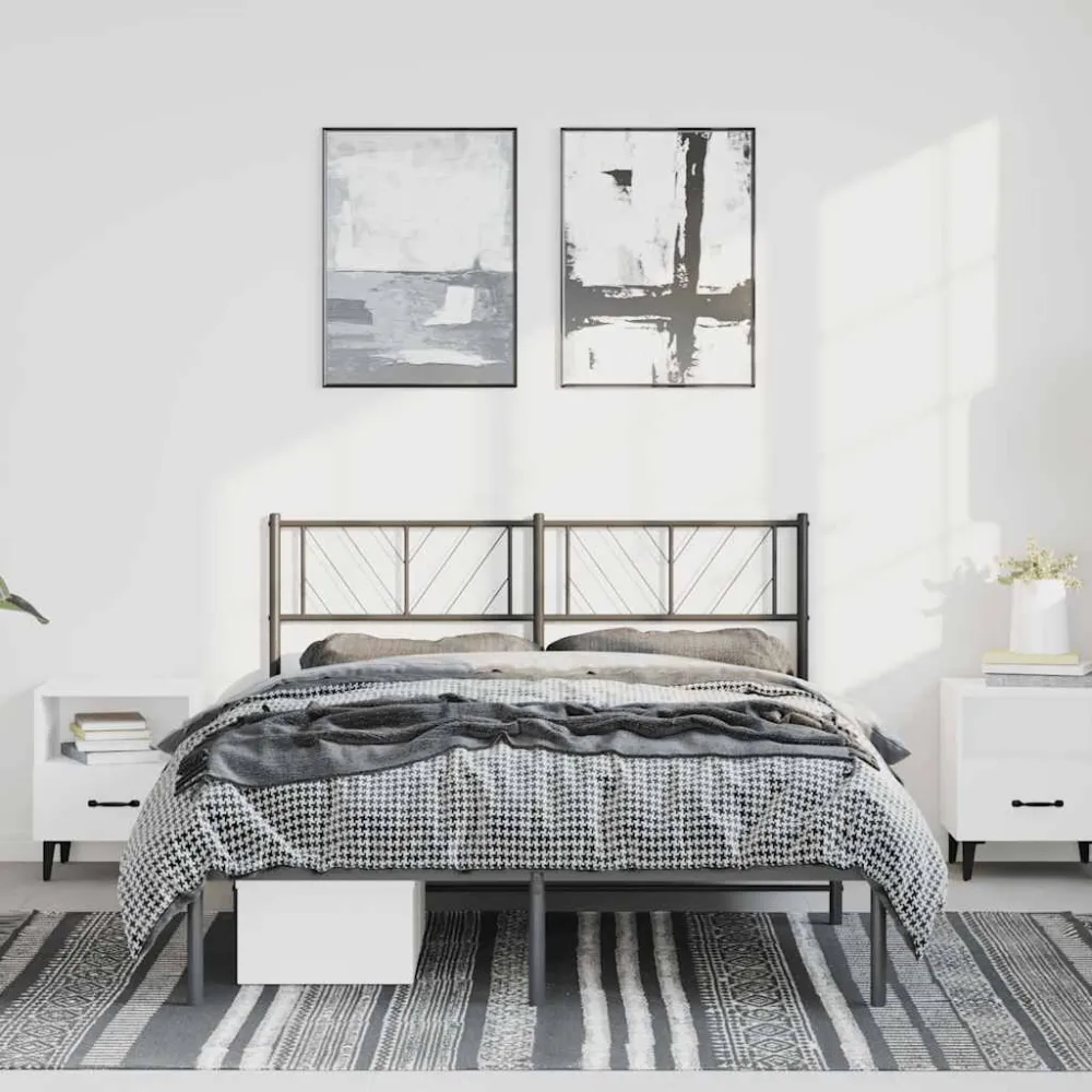 Bedframe met hoofdbord metaal zwart 135x190 cm