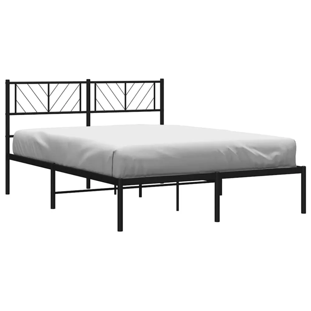 Bedframe met hoofdbord metaal zwart 135x190 cm