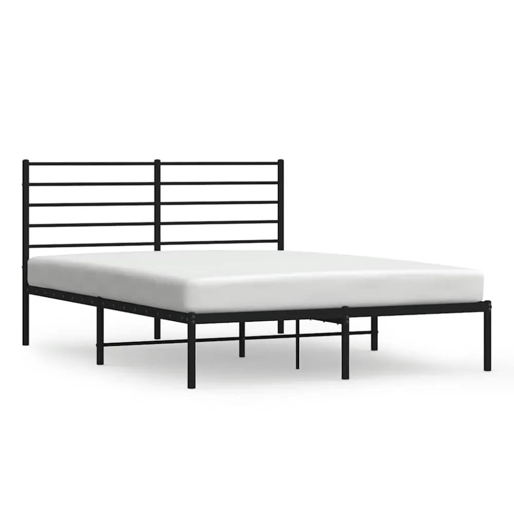 Bedframe met hoofdbord metaal zwart 135x190 cm