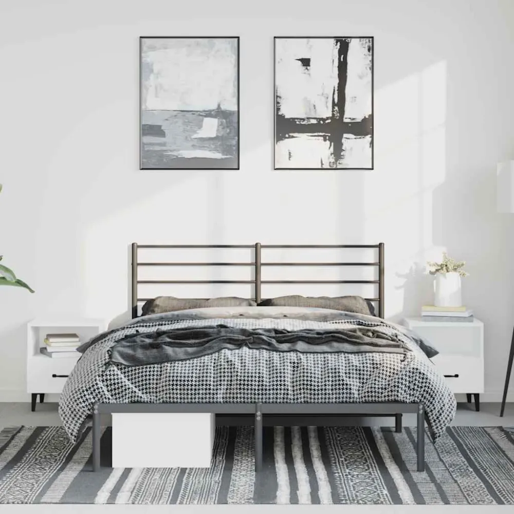 Bedframe met hoofdbord metaal zwart 135x190 cm