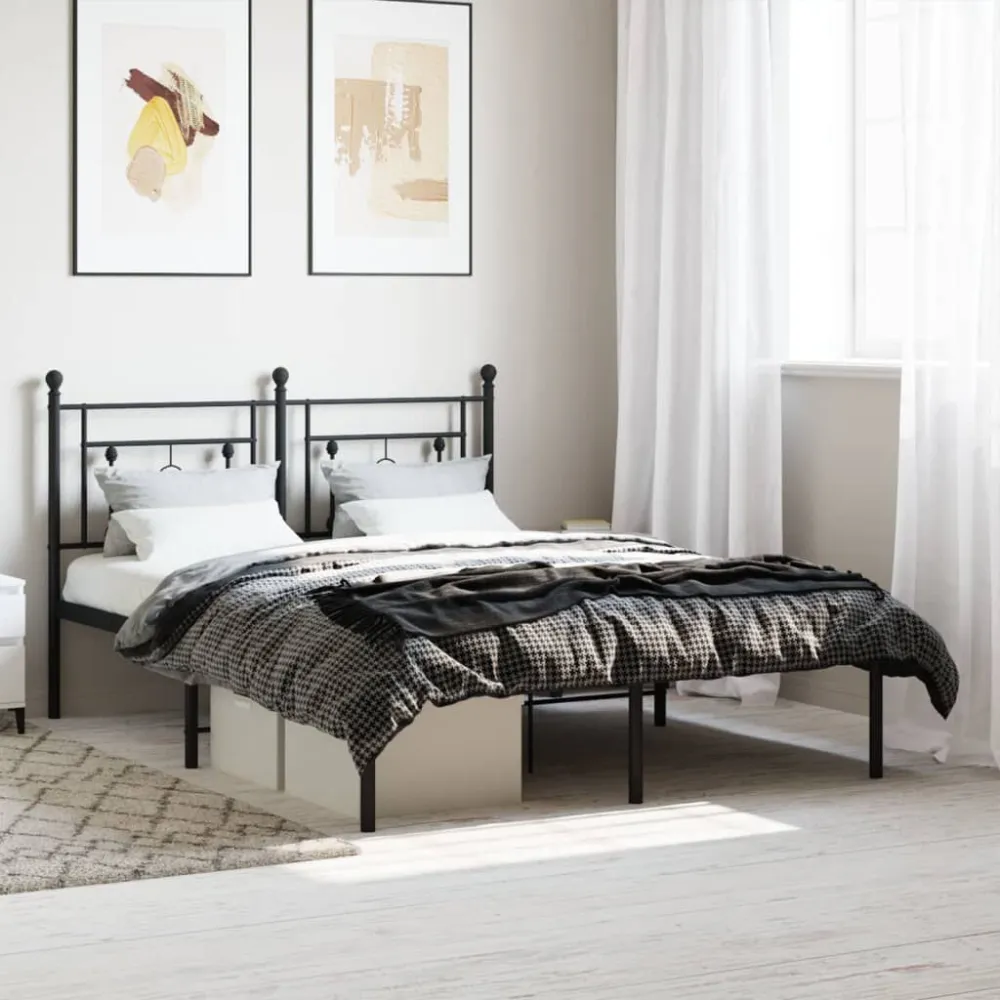 Bedframe met hoofdbord metaal zwart 135x190 cm