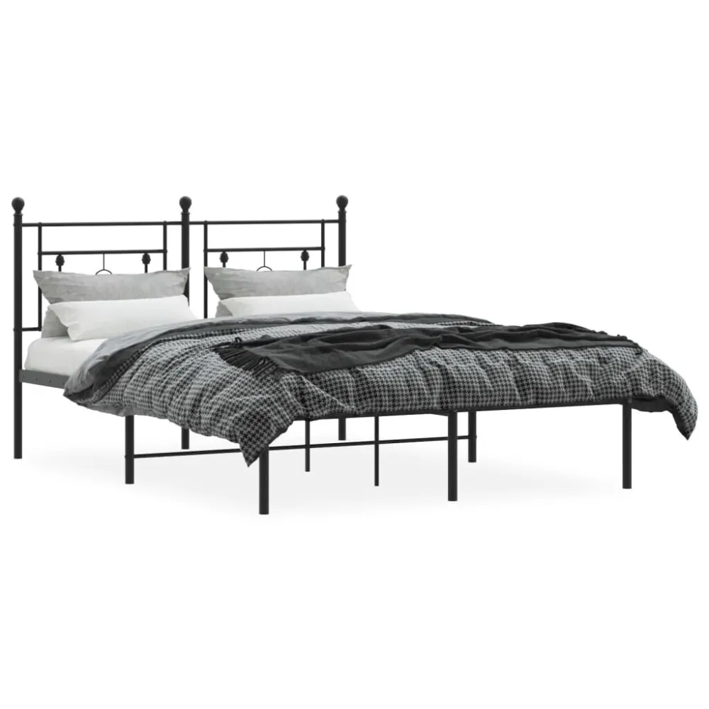 Bedframe met hoofdbord metaal zwart 135x190 cm