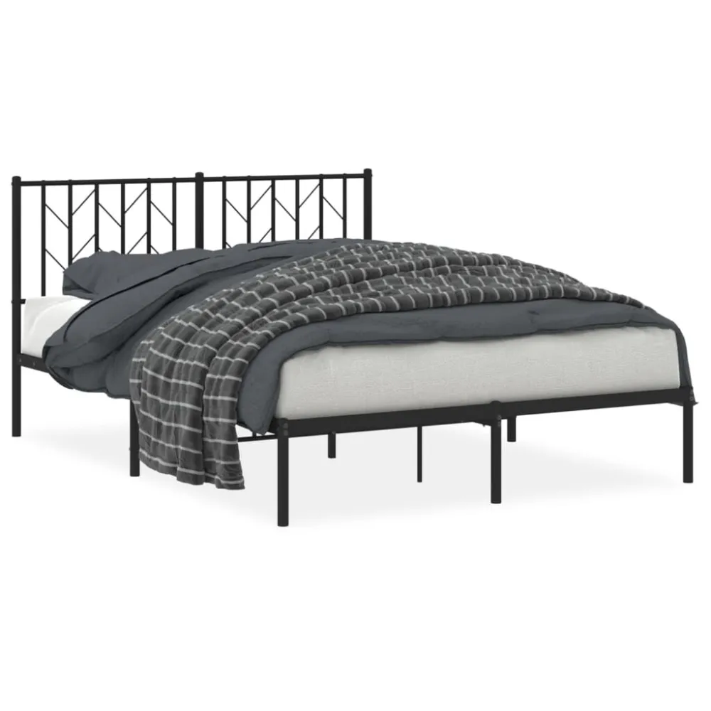 Bedframe met hoofdbord metaal zwart 135x190 cm