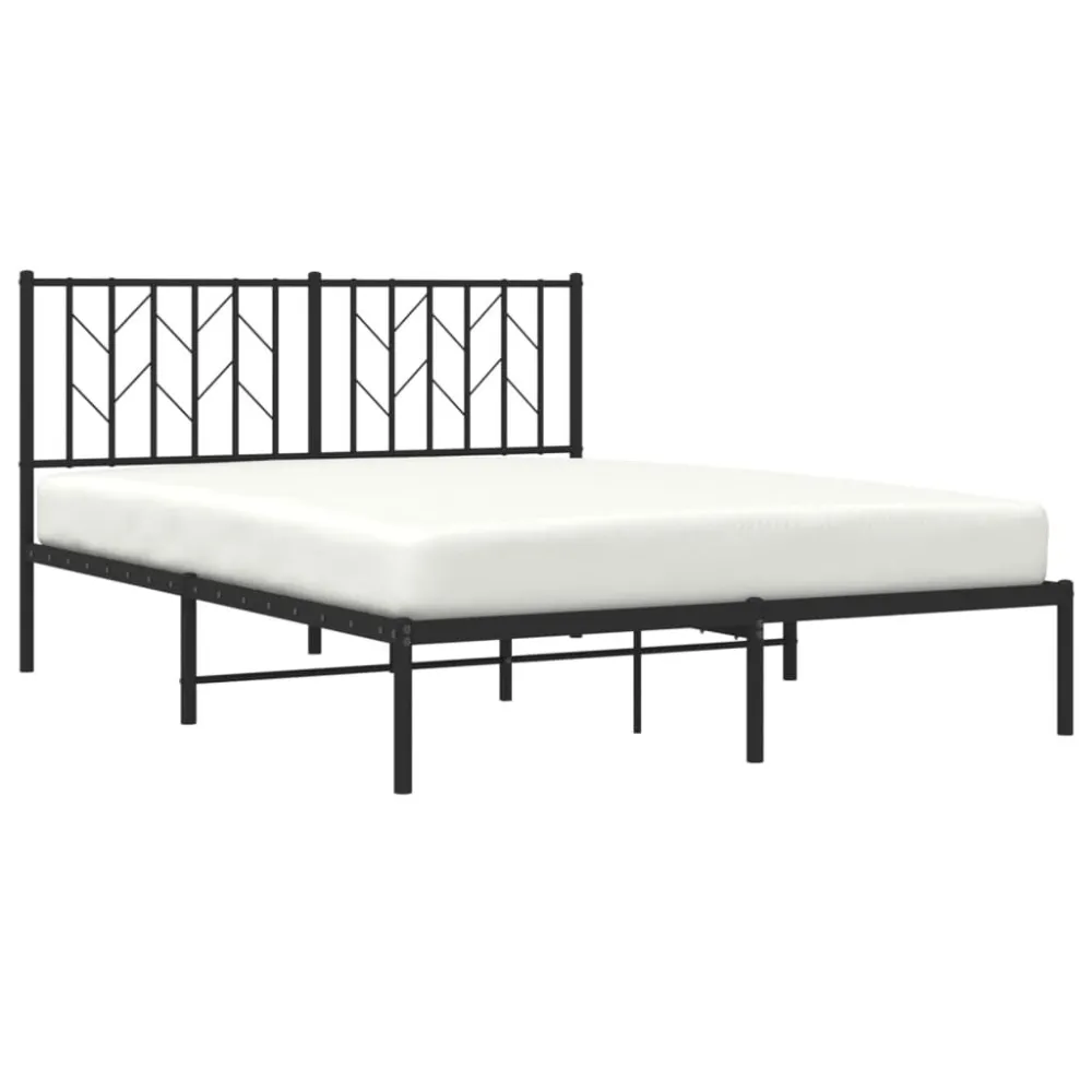 Bedframe met hoofdbord metaal zwart 135x190 cm