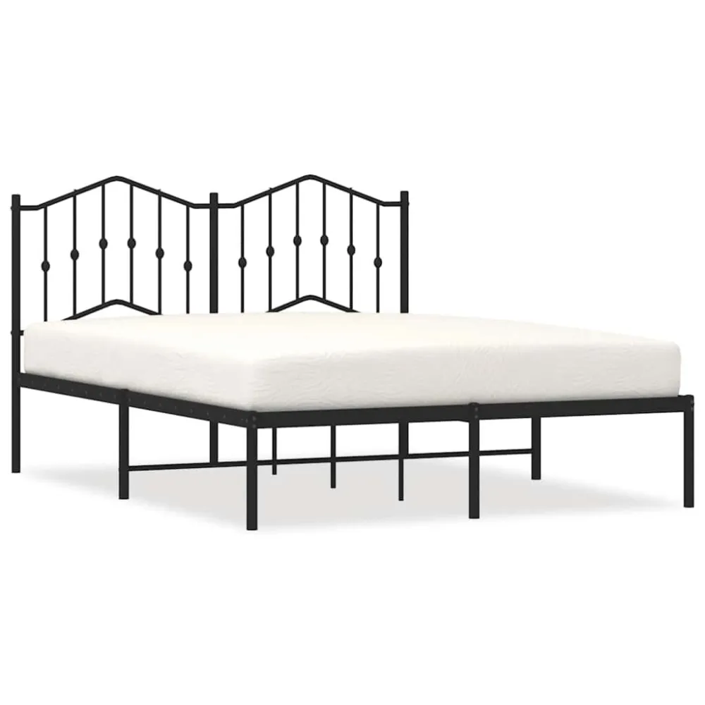 Bedframe met hoofdbord metaal zwart 135x190 cm
