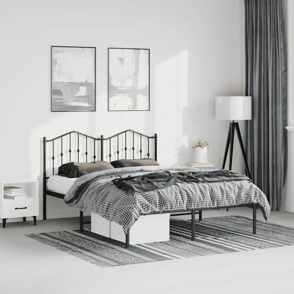 Bedframe met hoofdbord metaal zwart 135x190 cm
