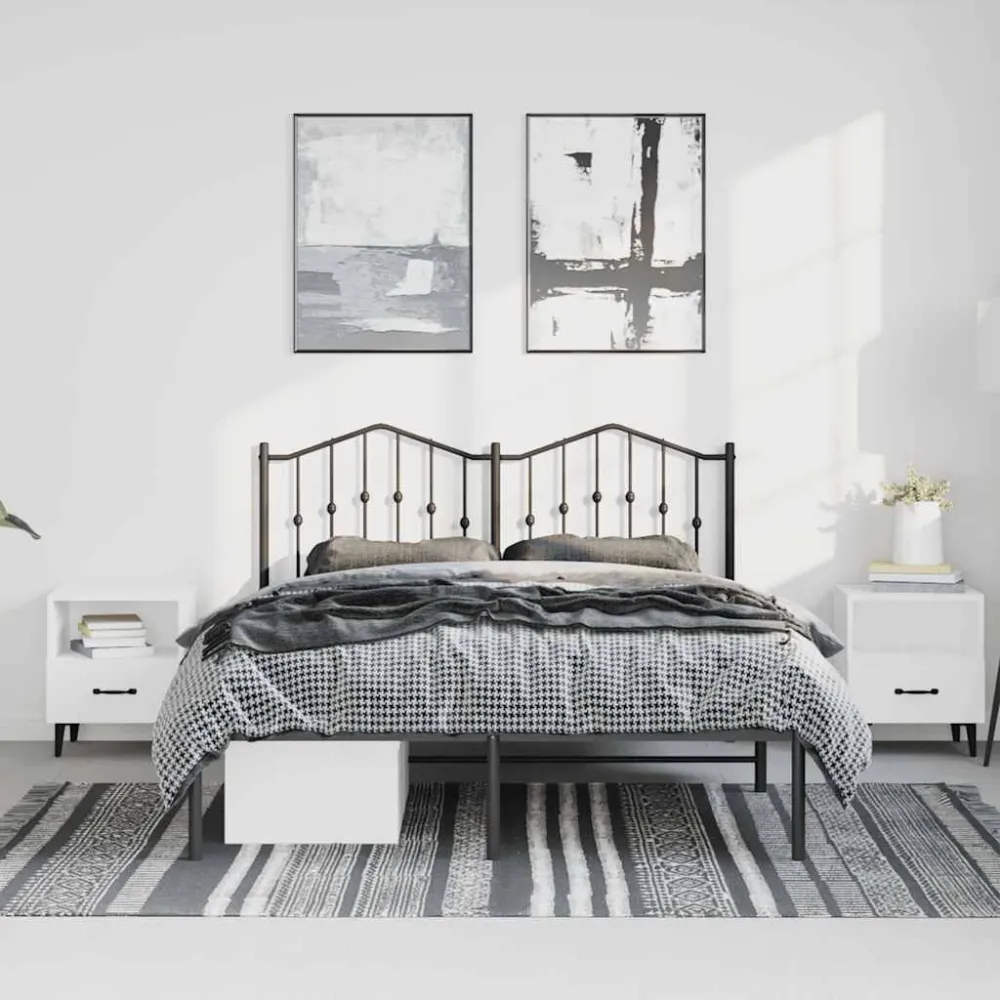 Bedframe met hoofdbord metaal zwart 135x190 cm