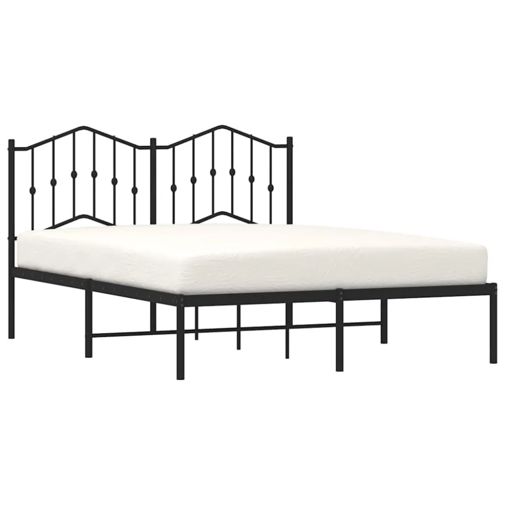 Bedframe met hoofdbord metaal zwart 135x190 cm