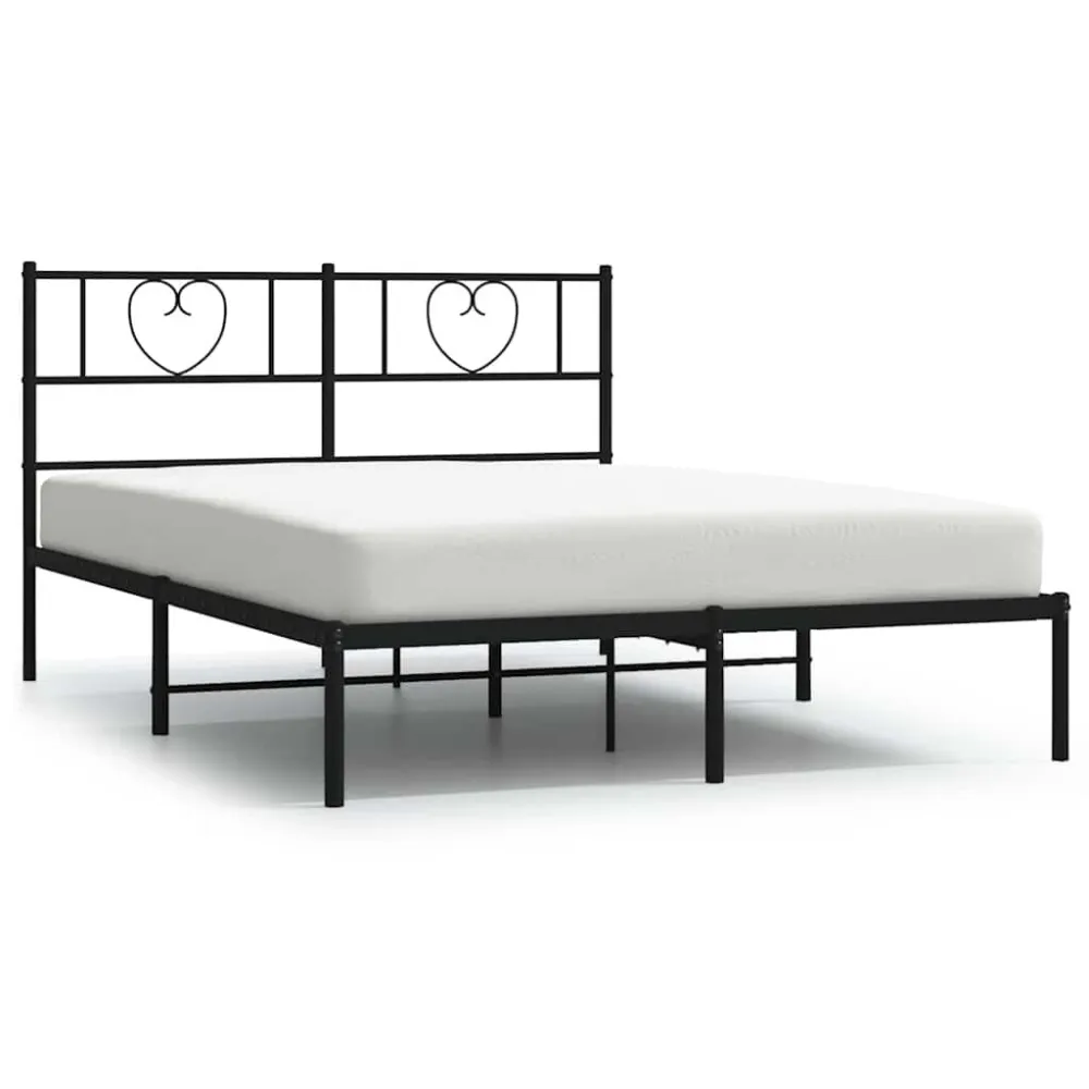 Bedframe met hoofdbord metaal zwart 135x190 cm