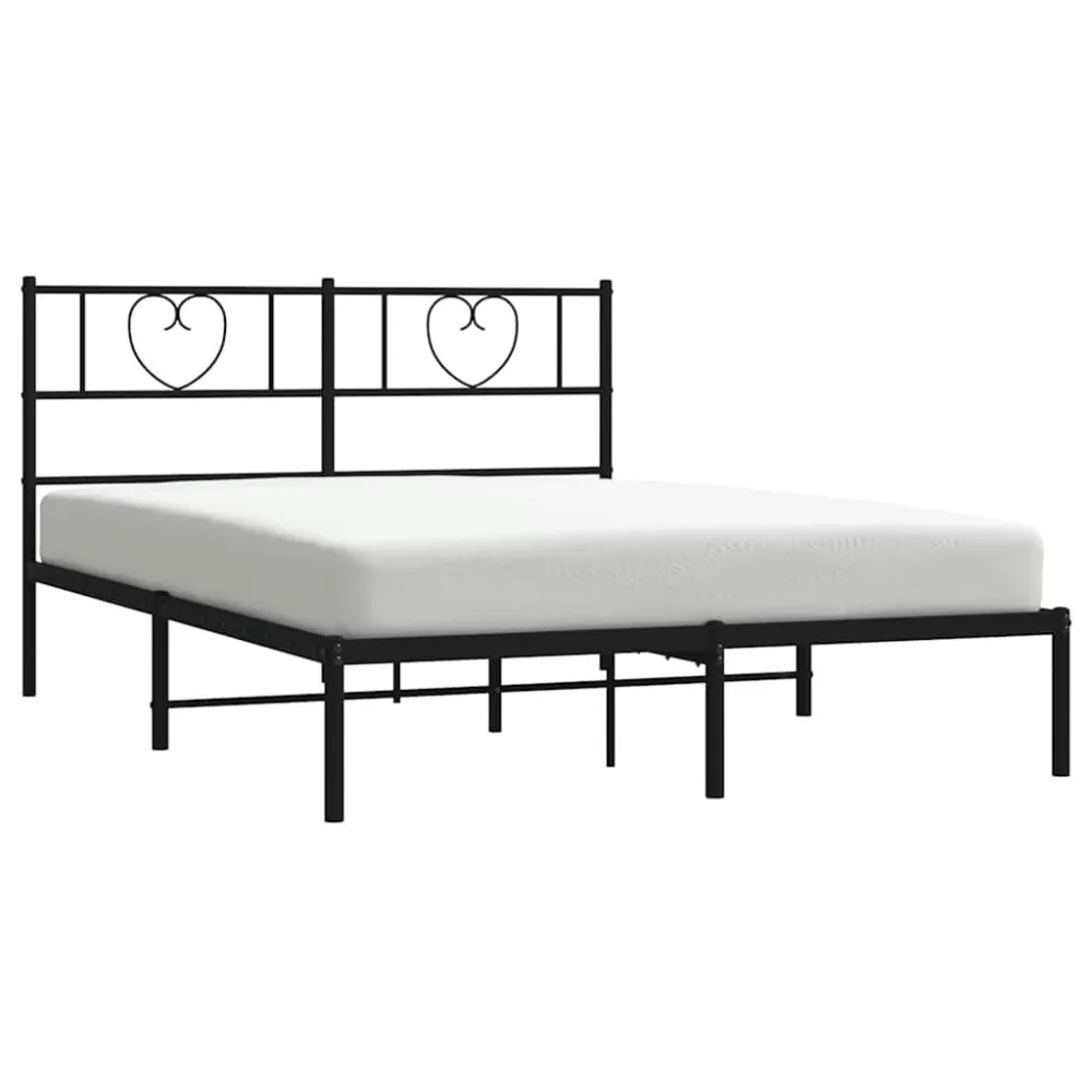 Bedframe met hoofdbord metaal zwart 135x190 cm