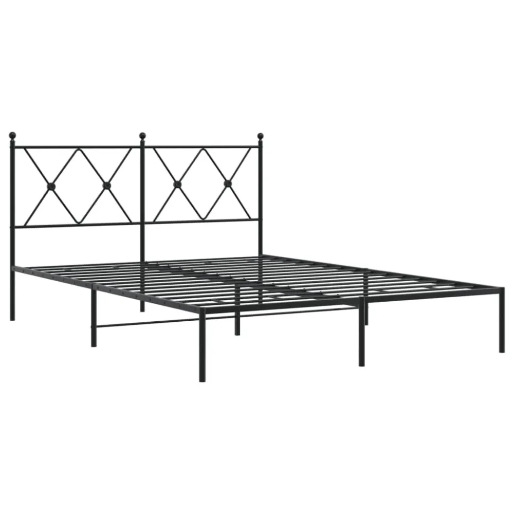 Bedframe met hoofdbord metaal zwart 135x190 cm