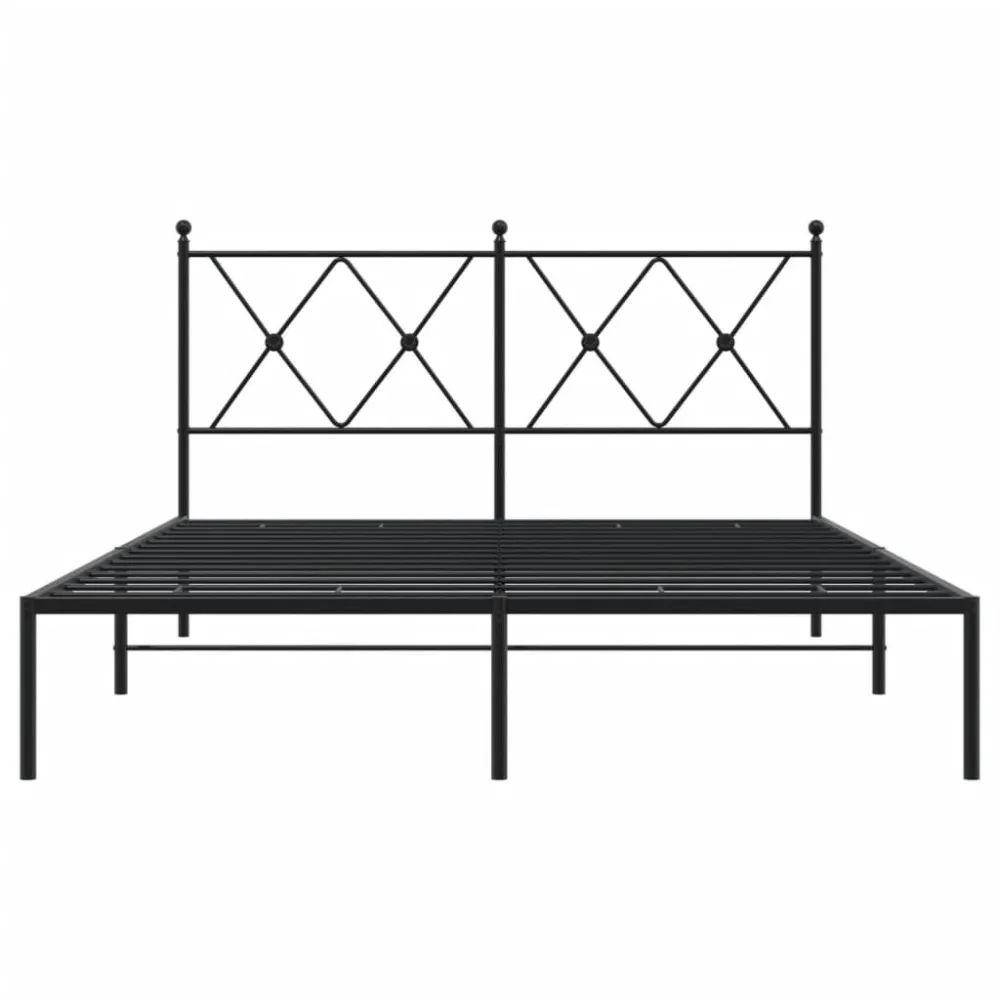 Bedframe met hoofdbord metaal zwart 135x190 cm