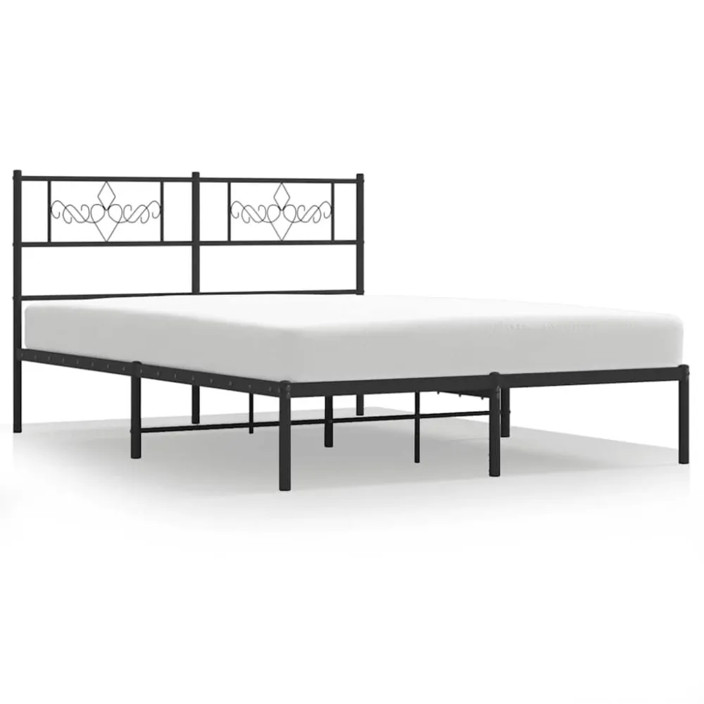 Bedframe met hoofdbord metaal zwart 135x190 cm