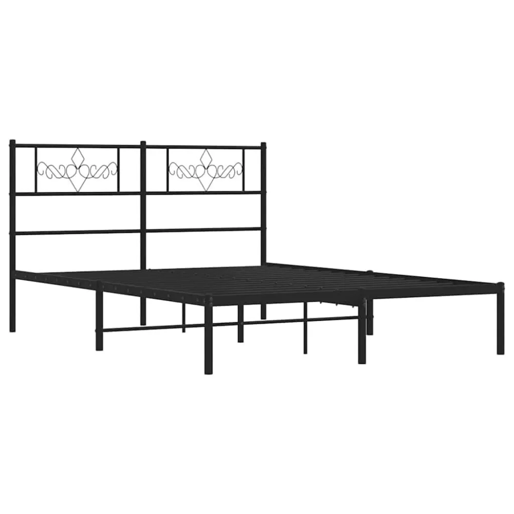 Bedframe met hoofdbord metaal zwart 135x190 cm