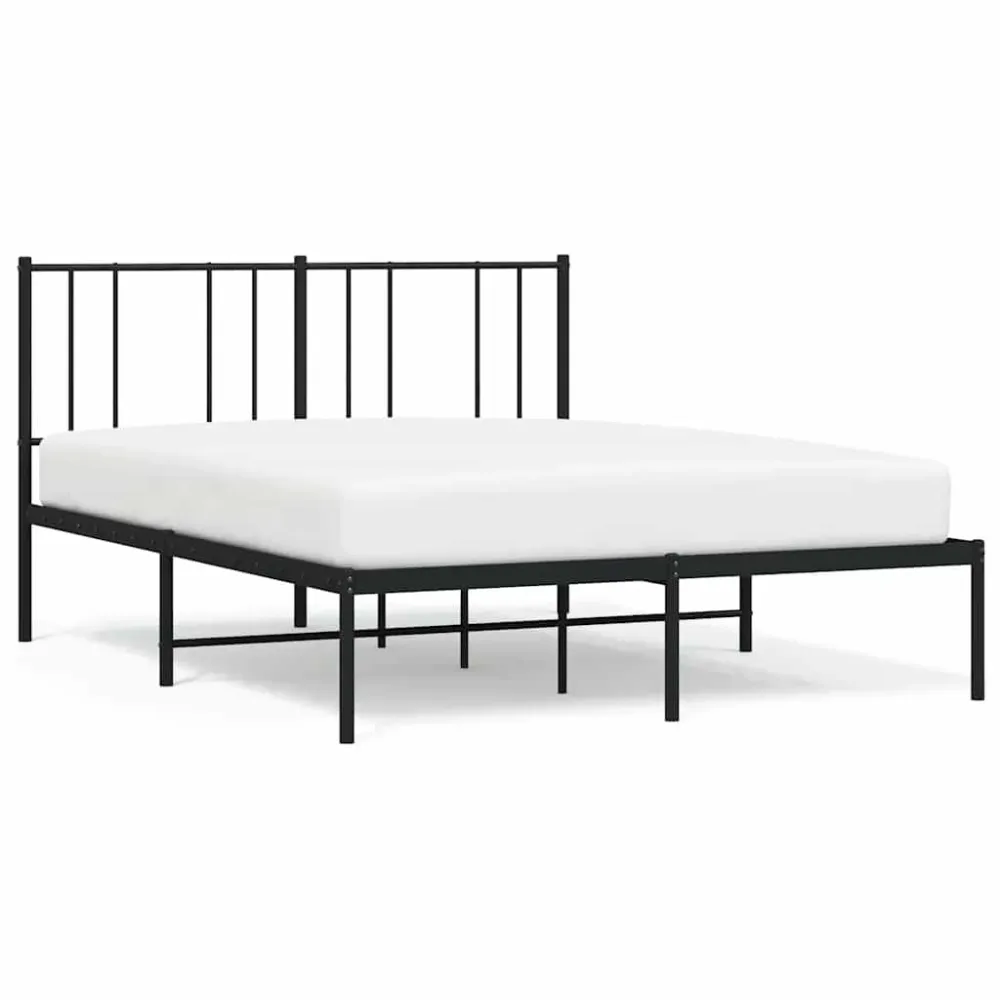 Bedframe met hoofdbord metaal zwart 135x190 cm