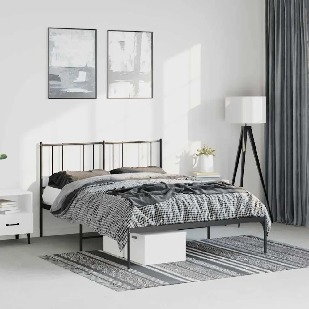 Bedframe met hoofdbord metaal zwart 135x190 cm