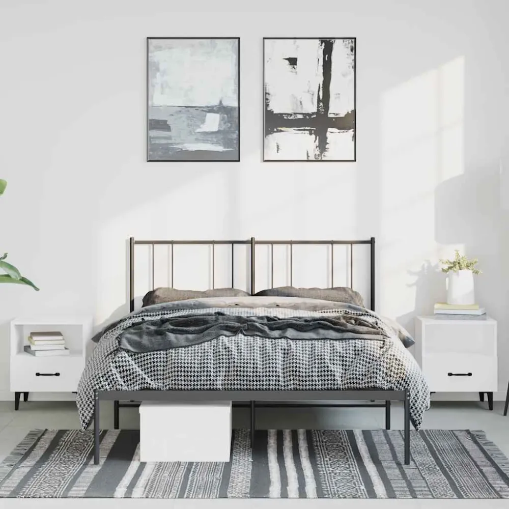 Bedframe met hoofdbord metaal zwart 135x190 cm