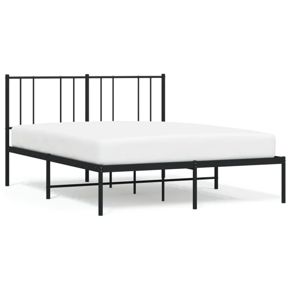 Bedframe met hoofdbord metaal zwart 140x190 cm