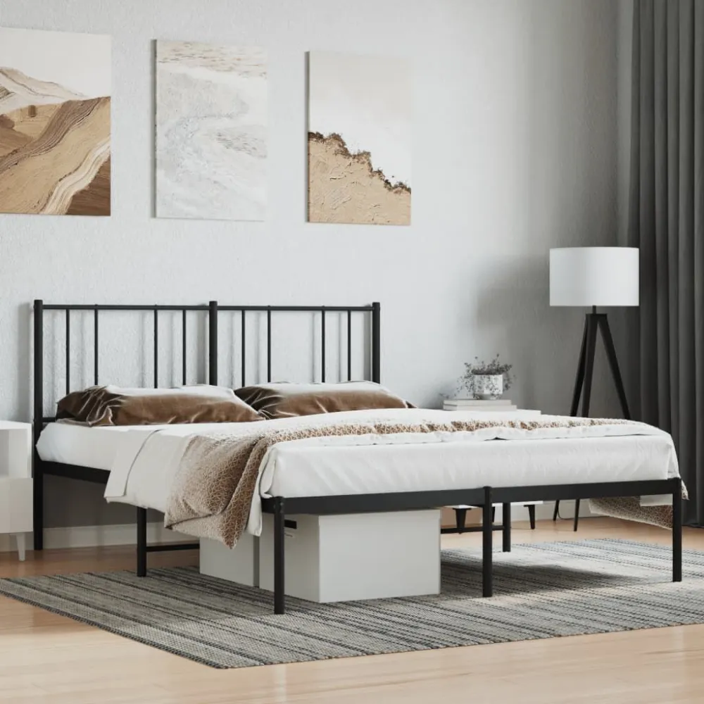 Bedframe met hoofdbord metaal zwart 140x190 cm