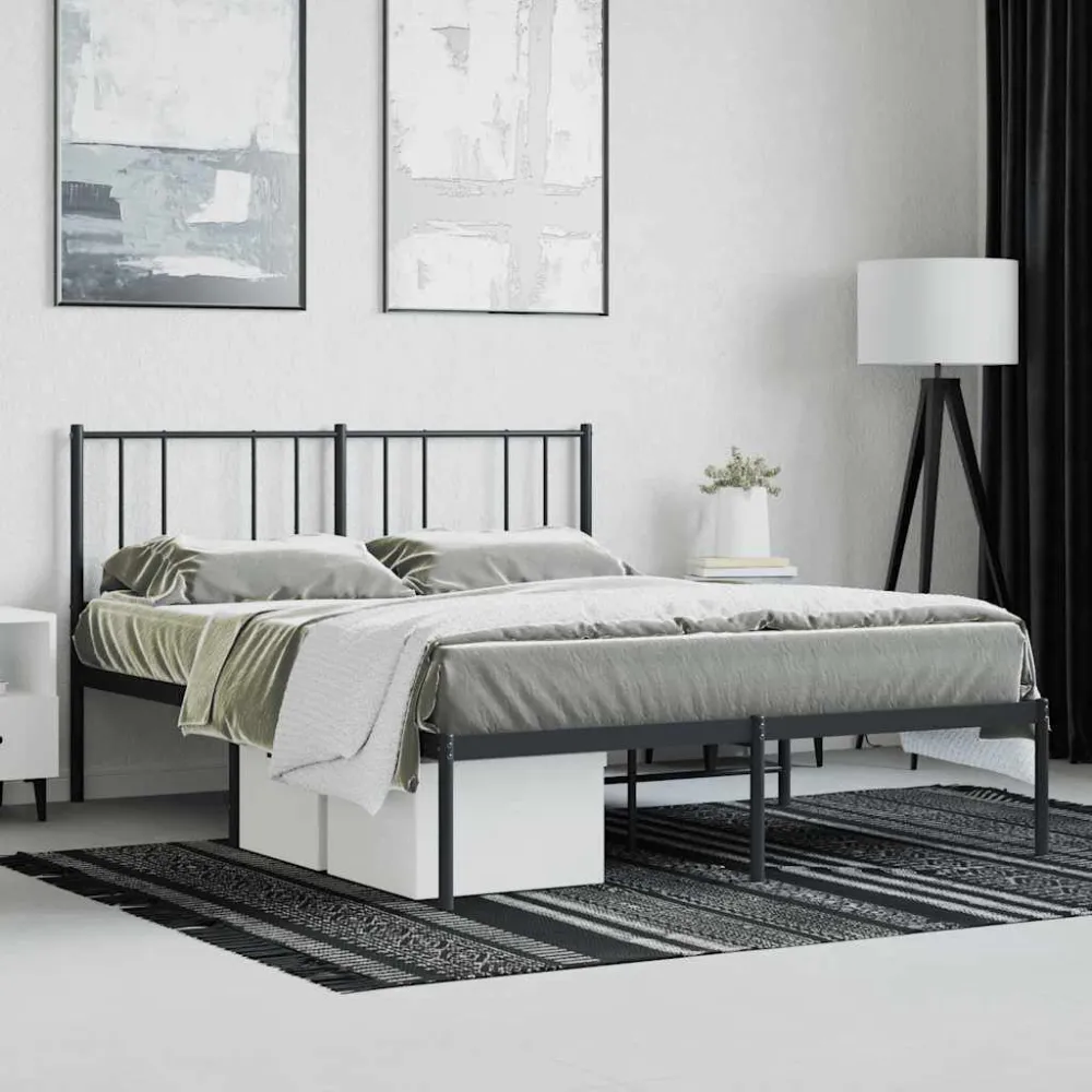 Bedframe met hoofdbord metaal zwart 140x190 cm